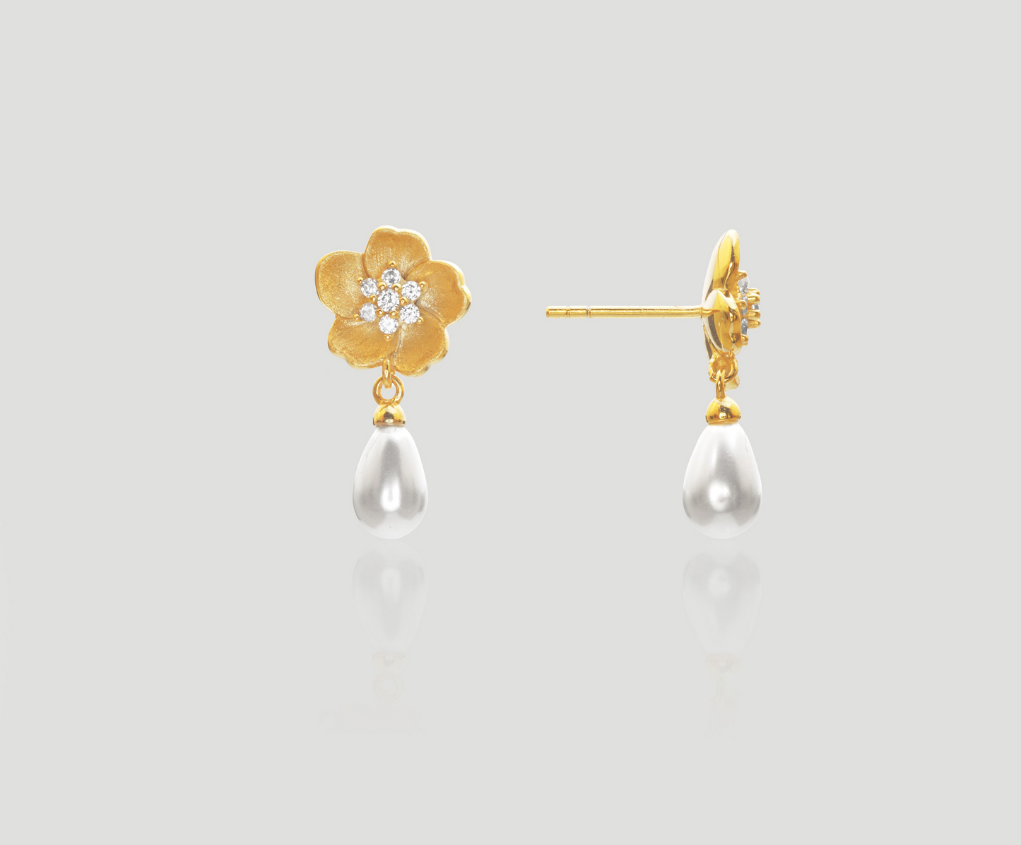 Floral Pearl Gold Earrings | Celere Jewelry
