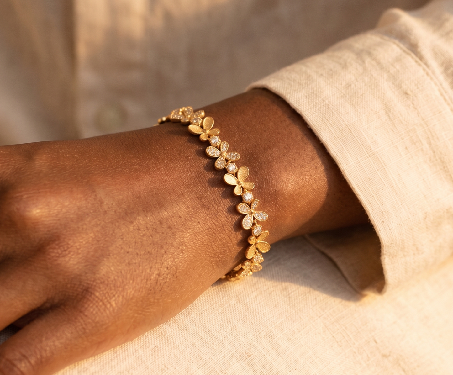 Matte Gold Floral Link Bracelet